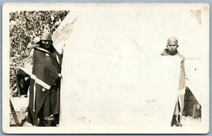 AMERICAN INDIANS w/ WIGWAM ANTIQUE REAL PHOTO POSTCARD RPPC - Picture 1 of 2