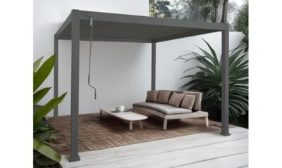 Alu Pergola 3x3m Lamellendach Pavillon Anthrazit 10x10cm Gestell Lamellenpergola - Bild 1 von 4