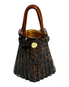 Murano Style Vintage Vase Leopard Print Blown Art Glass Pleated Purse Handbag - Picture 1 of 10