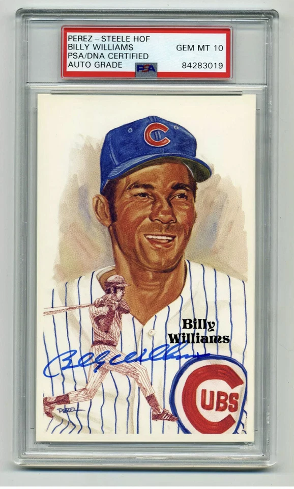 BILLY WILLIAMS GEM MINT 10 PSA/DNA SIGNED PEREZ STEELE POST CARD HOF Cubs Auto - Image 1 of 2
