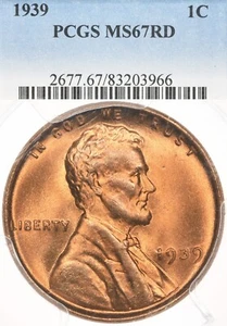 1939 1C PCGS MS67 RD Lincoln Wheat Cent Superb Gem Red - Picture 1 of 3