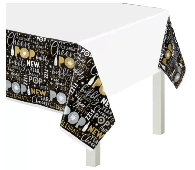 Black, Gold & Silver New Year's Eve Table Cover 3 Pack - Image 1 of 4