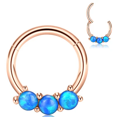 16G Triple/Double Hoop Nose Ring Surgical Steel Hinged Septum Clicker CZ Earring - Image 1 of 4