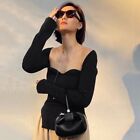 Knitted Sweater Low-neck Slim-fit Blouse Black and White Knitted Bottoming Shirt