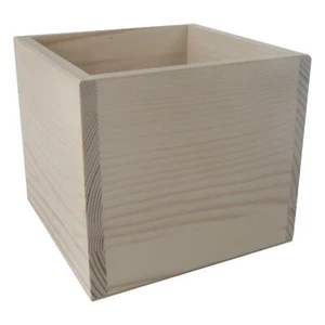 Quadratische unbehandelte Blumenküche Fensterbank Kräuter Pflanzkasten aus Holz 16x16x14 cm  - Bild 1 von 7