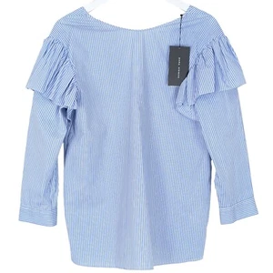 ZARA : Blue Stripey Blouse With Ruffled Long Sleeves : M : WAS: £49!! - Picture 1 of 2