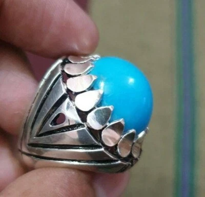 Anel masculino turquesa prata esterlina 925 Feroza feito à mão pedra natural - Imagem 1 de 4