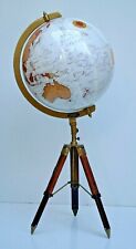 18" world globe with leather tripod stand white sea desk décor spinning rotating