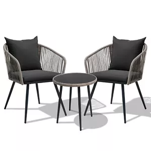3 Piece Bistro sets Wicker Patio Balcony Chair Set Outdoor Rattan Conversation - Picture 1 of 36