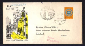 Annullo tematico OLANDA - 1959 - LBF/3281 -  1° VOLO KLM  AMSTERDAM/TUNISI - Picture 1 of 1