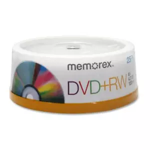 25-pk Memorex DVD+RW 4X 4.7GB 120 min plus R, Rewritable Discs, Great Value! - Picture 1 of 4