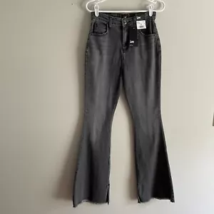Lee Heritage Inspired Womn 4M Dusty Black Denim Raw Hem High Rise Flare Jean NWT - Picture 1 of 12