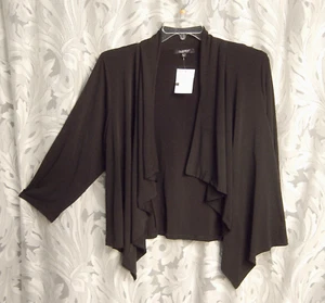 XL XXL GLAMOUR BLACK SLINKY STRETCH OPEN DRAPE FRONT FITTED CARDIGAN JACKET TOP - Picture 1 of 4