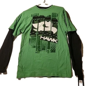Tony Hawk Green Layered Look Black Long Sleeve Tee Shirt Youth XL 18-20 - Picture 1 of 7
