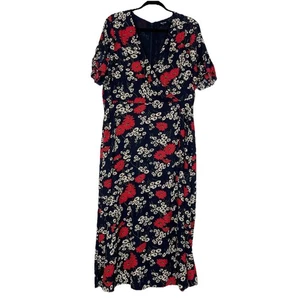 Madewell Floral Midi Dress Size 16 Navy Hillside Daisies Tied Peekaboo Sleeve - Picture 1 of 13