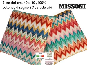 2 Cuscini arredo MISSONI cm. 40 x 40 chevron zig-zag disegno 3D 100% cotone - Picture 1 of 7