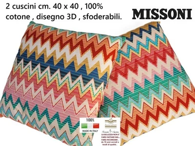 2 Cuscini arredo MISSONI cm. 40 x 40 chevron zig-zag disegno 3D 100% cotone Foto 1 de 4