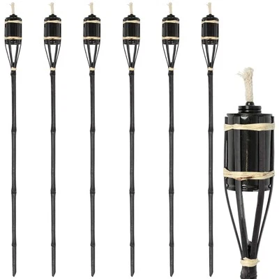 6x Black 113cm Bamboo Garden Fire Torches Outdoor Paraffin Oil Tiki Lantern - Image 1 of 4