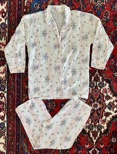 VINTAGE 1980s VICTORIAS SECRET GOLD LABEL PAJAMAS PJs SET COTTON FLORAL PINK M - Picture 1 of 6