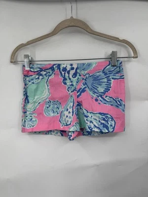 Шорты Lilly Pulitzer детские 10 розовые синие тропические опрятные океанские ракушки для отдыха - Изображение 1 из 4
