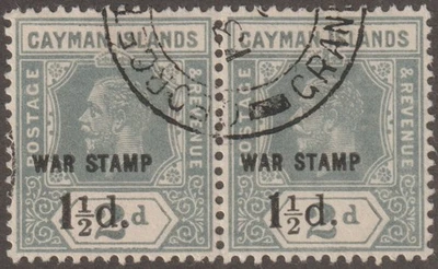 EDSROOM-21403 Islas Caimán MR7 Par Usado 1920 Impuesto de Guerra CV$19 Foto 1 de 2