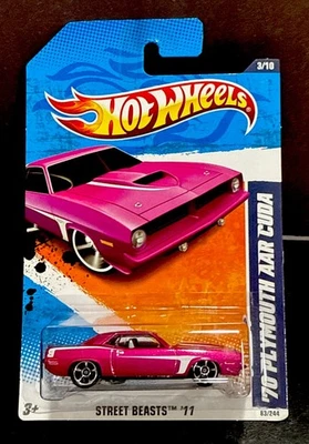 风火轮 2011 '70 普利茅斯 AAR Cuda- Street Beasts- 品红,MC5 车轮肌肉 — 第 1/4 张图片