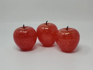Set of 3 Hand Signed Dew Art 2004 Glass Apple Paperweight Red Apple Metal Stem - Picture 1 of 7