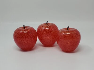 Juego de 3 pisapapeles firmados a mano Dew Art 2004 vidrio manzana rojo vástago de metal Foto 1 de 4