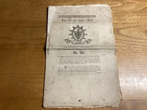1806 Massachusetts Tax For The Year 1806 - Wiscasset, Maine Copy - Imagen 1 de 9