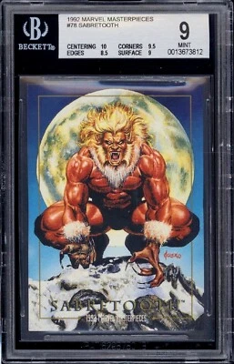 1992 Marvel Masterpieces #78 SABRETOOTH BGS 9 Mint w/ 10 Pop 12 Joe Jusko X-MEN - Image 1 of 2