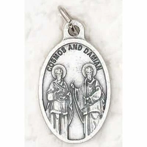 Saint Cosmos & St. Damian - Ox Italian Silver tone Die-Cast 1 inch Medal  - Picture 1 of 4