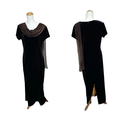 Maxi bufanda de fiesta elástica negra de terciopelo Sheri Martin NY de colección años 90 talla 14 Foto 1 de 4