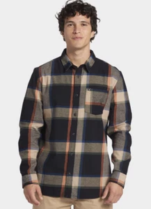 Camicia uomo Quicksilver Brooking Stingray L nera a righe in flanella manica lunga top - Foto 1 di 8