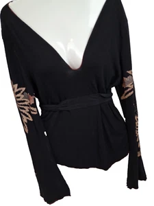 Vtg Y2K FANG Top Black Goth Floral Grunge Fairycore Long Sleeve XL USA - Picture 1 of 9