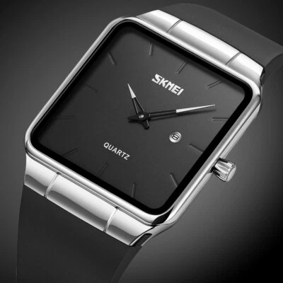 Fashion Mens Watches Square Quartz Date Waterpoof Rubber Strap Wristwatch - image 1 of 4