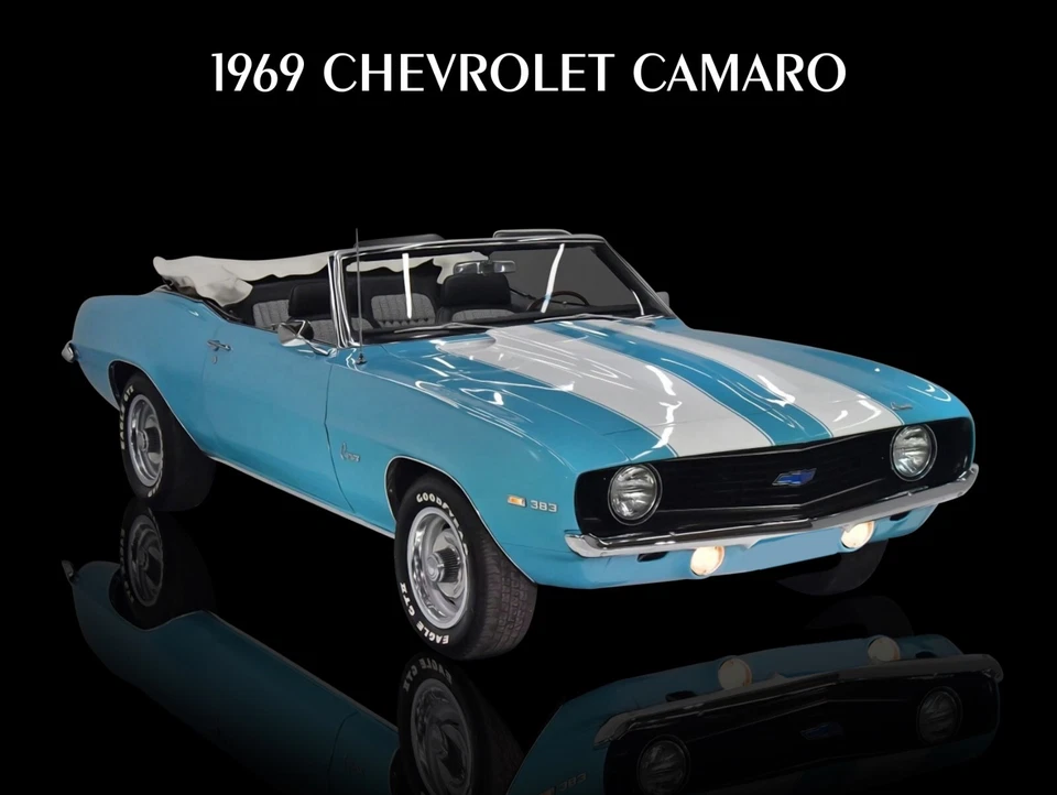 Chevrolet Camaro 1969 nuevo letrero de metal: convertible en azul claro - aspecto original Foto 1 de 1