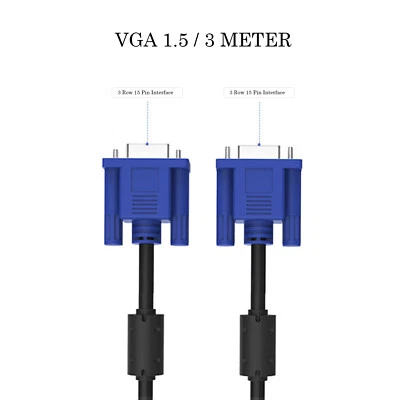 VGA Cable MALE TO MALE 15 PIN PC MONITOR TV LCD PLASMA HD SVGA LEAD 1.5m - 3m - Image 1 of 4