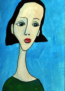 ACEO ORIGINAL COLLECTIBLE Folk ART Modern portrait NAIVE GIRL Painting MINIATURE - Picture 1 of 3