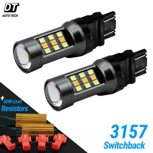 2X High Power 3535 Chip 3157 Dual Color LED Turn Signal Light Bulbs+Resistors - Picture 1 of 8