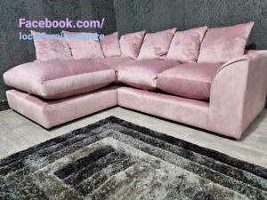 SOFA SALE , pink plush velvet lh corner sofa ,BRAND NEW ,soft seats
