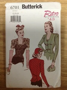 Blusa vintage de los años 40 Butterick 6701 con patrón de costura muy fácil para principiantes - Imagen 1 de 3