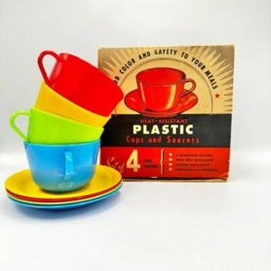 4 Vintage Genuine Gothamware Coffee Cup And Saucer Set. Beautiful Bright Colors! - Picture 1 of 13