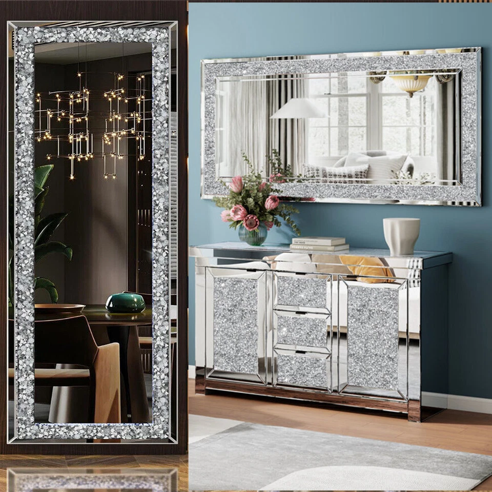 Espejos de decoración de pared de diamantes brillantes de longitud completa Exclaim pasillo sala de estar Foto 1 de 4
