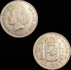 *GUTSE*684-ALFONSO XIII, 50 CÉNTIMOS 1894*9-4 MADRID PG V, CASI SIN CIRCULAR. - Imagen 1 de 3