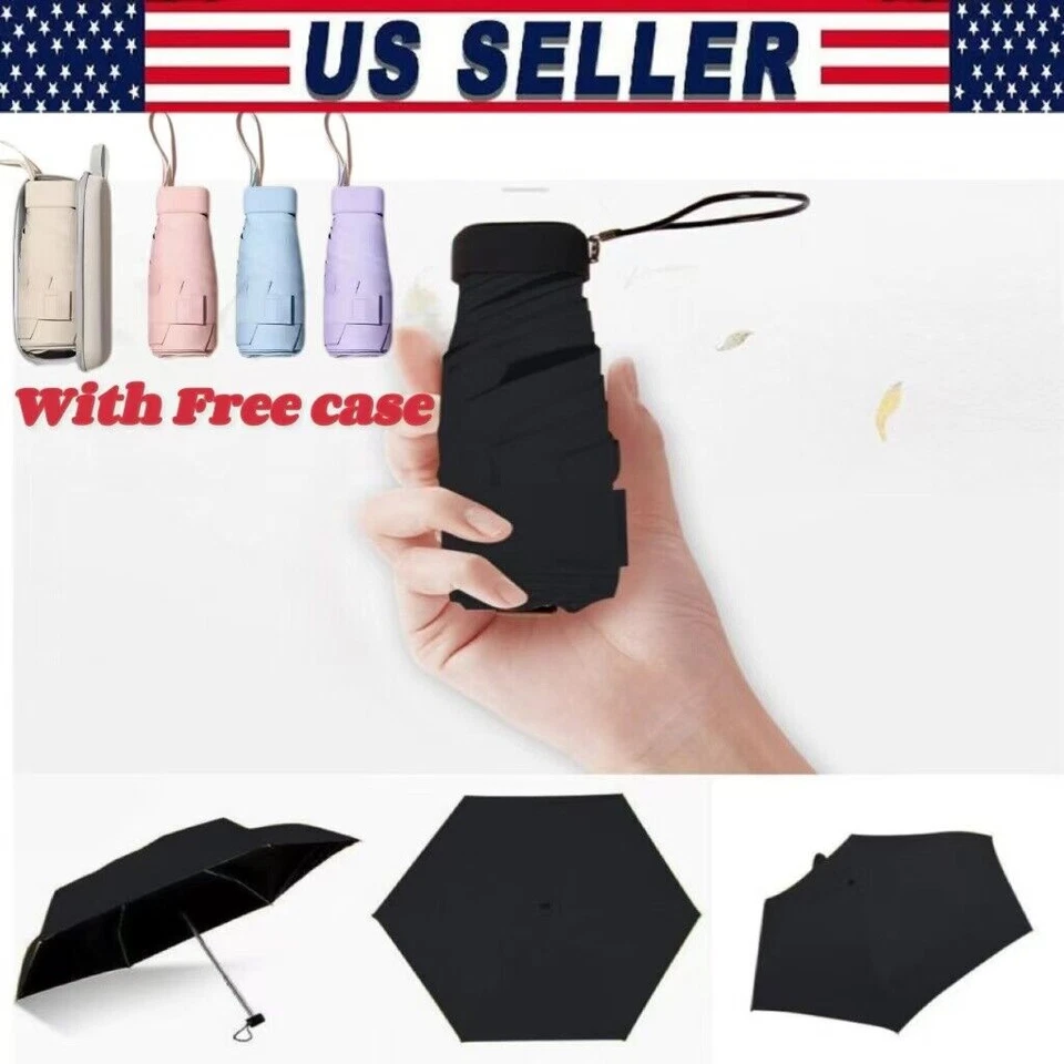 Paraguas de lluvia portátil de bolsillo compacto mini paraguas 6 pliegues parasol EE. UU. Foto 1 de 4