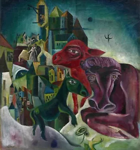 MAX ERNST Art Poster or Canvas Print "City With Animals" - Picture 1 of 1