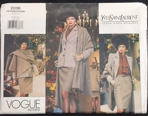 Vogue Yves Saint Laurent Paris Pattern Jacket Shawl Wrap 2036 SZ 8-10-12 Uncut - Picture 1 of 3