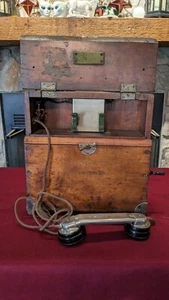 Antique Wood Portable Crank Field Telephone Early 1900s Very Good Original Cond. - Picture 1 of 18
