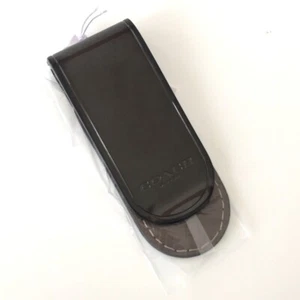COACH Money Clip, Leather, Dark Stone, 2.5x1" CM180 - Picture 1 of 5