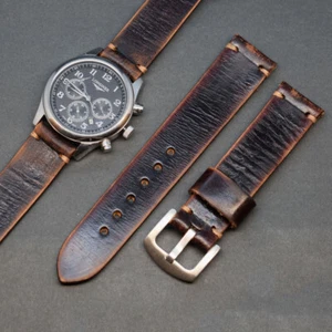 Uhrenarmband aus pflanzlich gegerbtem Leder 18-26 mm rustikaler Stil watch strap - Picture 1 of 4